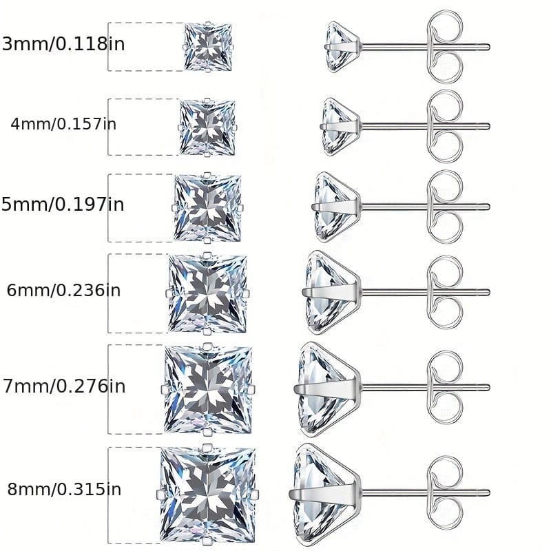 316 Stainless Steel Square Stud Earrings with Cubic Zirconia Accents - A-1 Thread Vault