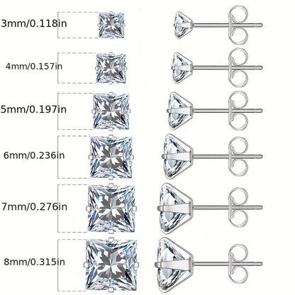 316 Stainless Steel Square Stud Earrings with Cubic Zirconia Accents - A-1 Thread Vault