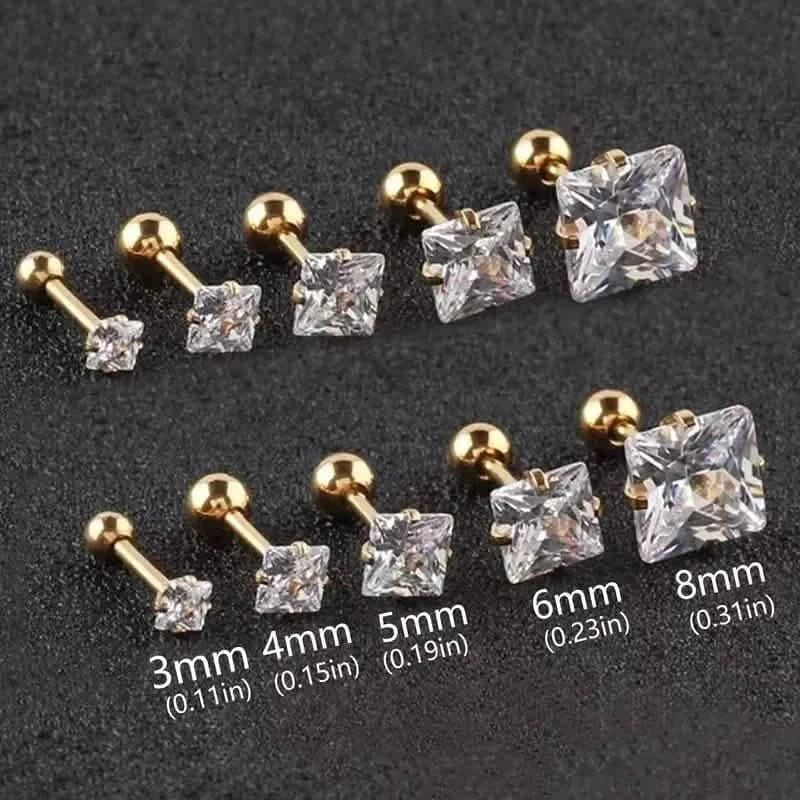 316 Stainless Steel Square Stud Earrings with Cubic Zirconia Accents - A-1 Thread Vault