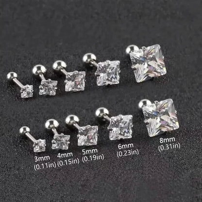 316 Stainless Steel Square Stud Earrings with Cubic Zirconia Accents - A-1 Thread Vault