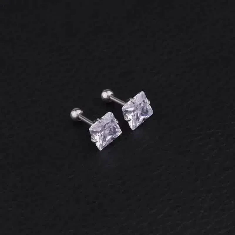 316 Stainless Steel Square Stud Earrings with Cubic Zirconia Accents - A-1 Thread Vault