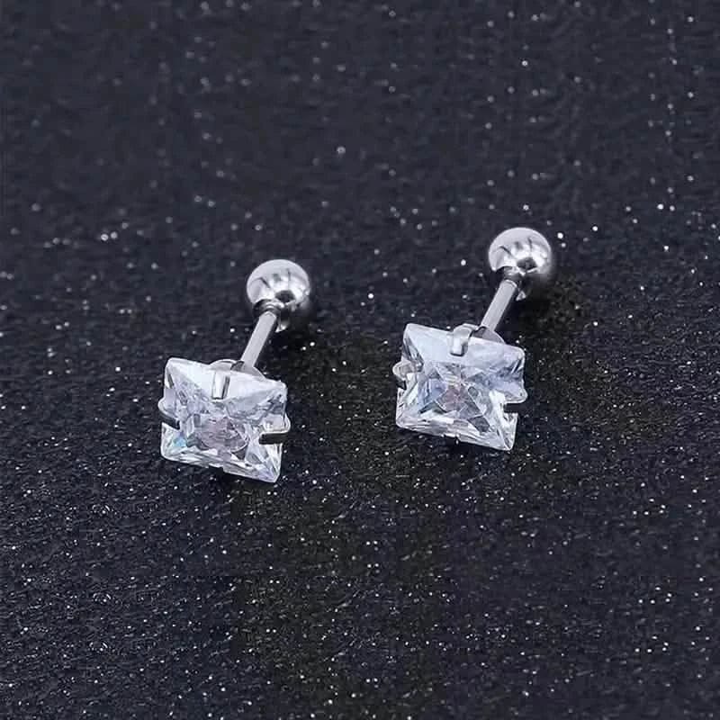 316 Stainless Steel Square Stud Earrings with Cubic Zirconia Accents - A-1 Thread Vault