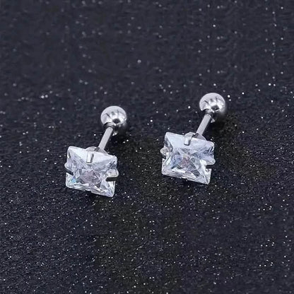 316 Stainless Steel Square Stud Earrings with Cubic Zirconia Accents - A-1 Thread Vault