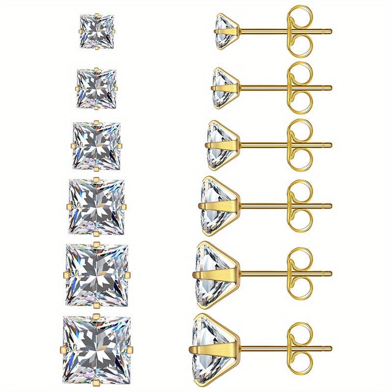 316 Stainless Steel Square Stud Earrings with Cubic Zirconia Accents - A-1 Thread Vault