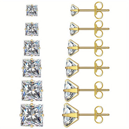 316 Stainless Steel Square Stud Earrings with Cubic Zirconia Accents - A-1 Thread Vault