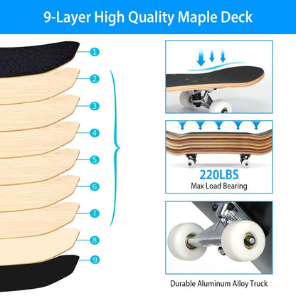 31x8in 9 Layers Maple Concave Skateboard - A-1 Thread Vault