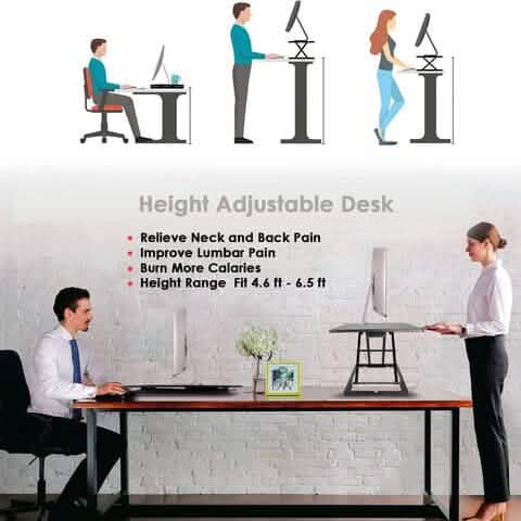 32" Height Adjustable Stand Up Desk Converter Gas Spring Desk Riser Converter Sit to Stand - A-1 Thread Vault