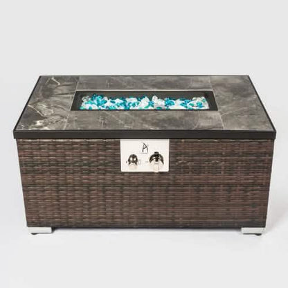 32" Outdoor Rattan Propane Gas Fire Table with Tile Tabletop - A-1 Thread Vault