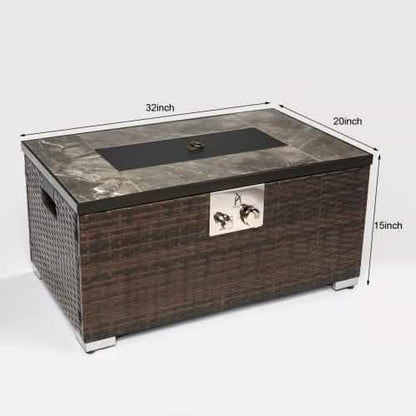 32" Outdoor Rattan Propane Gas Fire Table with Tile Tabletop - A-1 Thread Vault