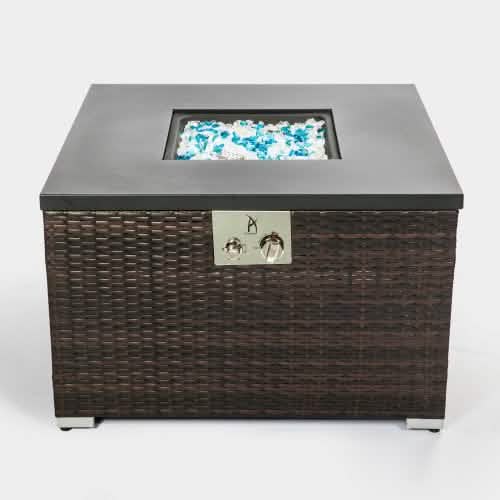 32" Outdoor Rattan Propane Gas Fire Table with Tile Tabletop - A-1 Thread Vault