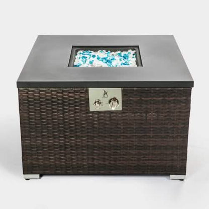 32" Outdoor Rattan Propane Gas Fire Table with Tile Tabletop - A-1 Thread Vault