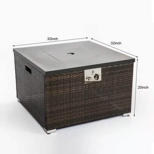 32" Outdoor Rattan Propane Gas Fire Table with Tile Tabletop - A-1 Thread Vault