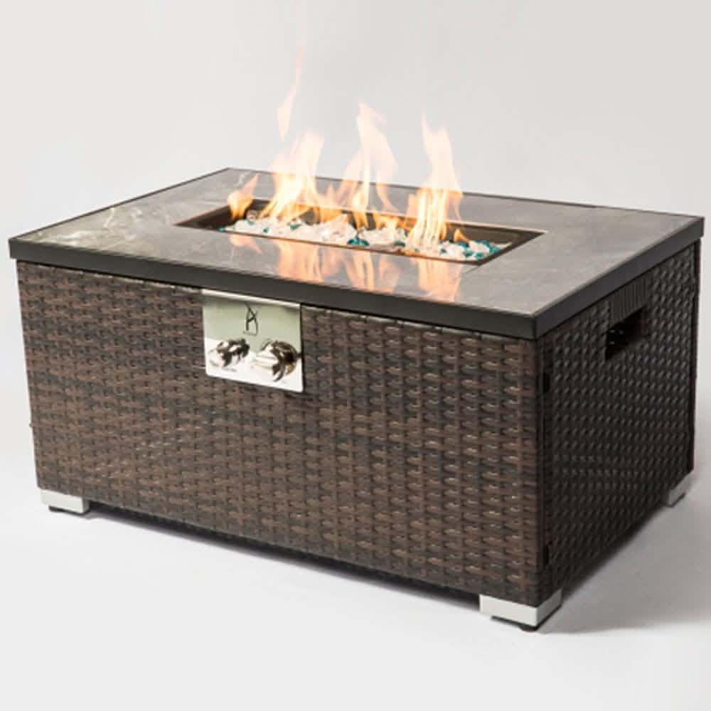 32" Outdoor Rattan Propane Gas Fire Table with Tile Tabletop - A-1 Thread Vault
