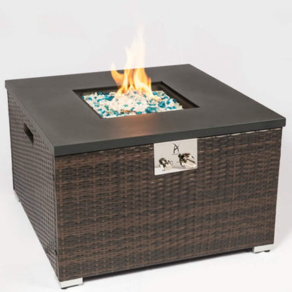 32" Outdoor Rattan Propane Gas Fire Table with Tile Tabletop - A-1 Thread Vault