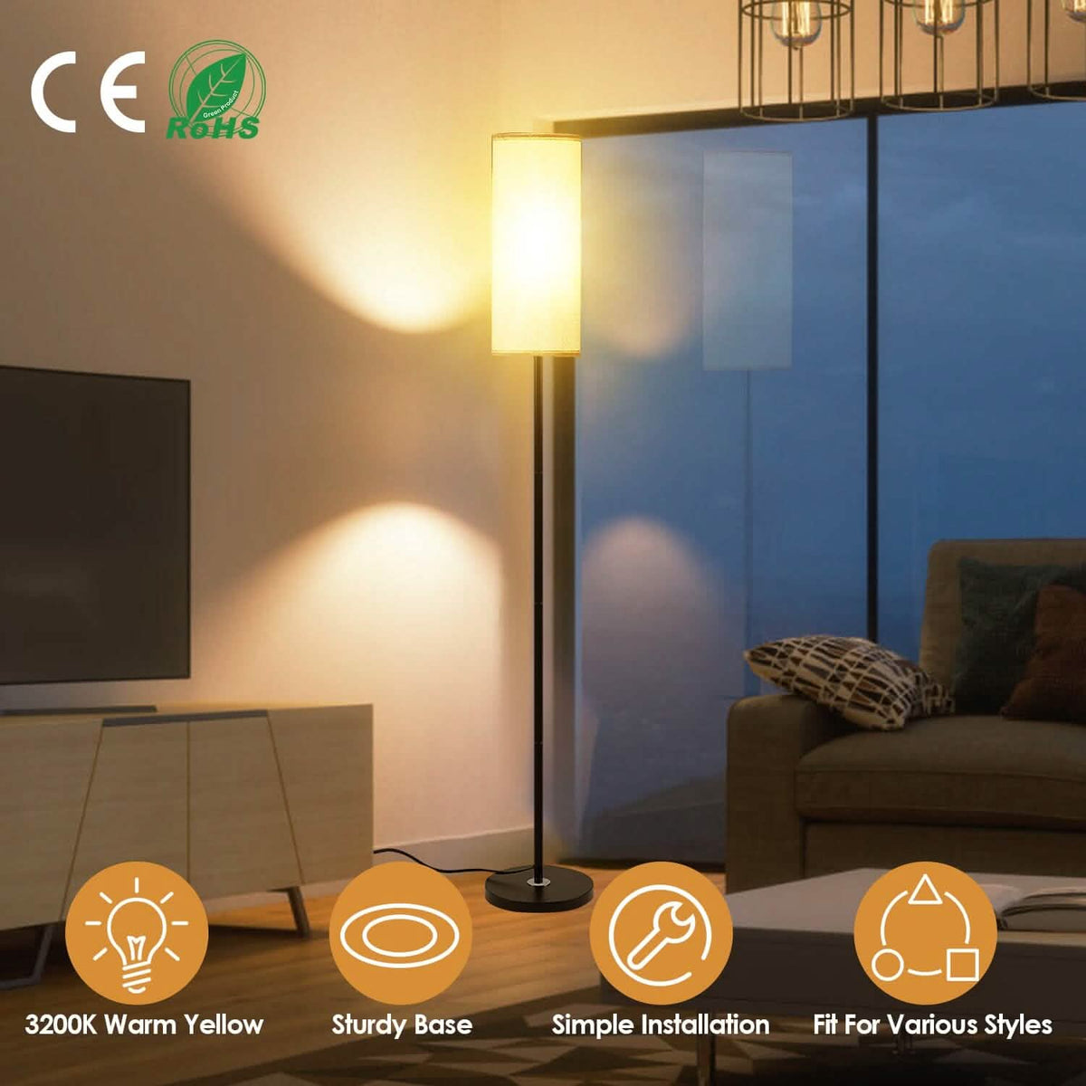 3200K Warm Yellow Light Modern Standing Lamp with Foot Switch 6W Bulb - A-1 Thread Vault