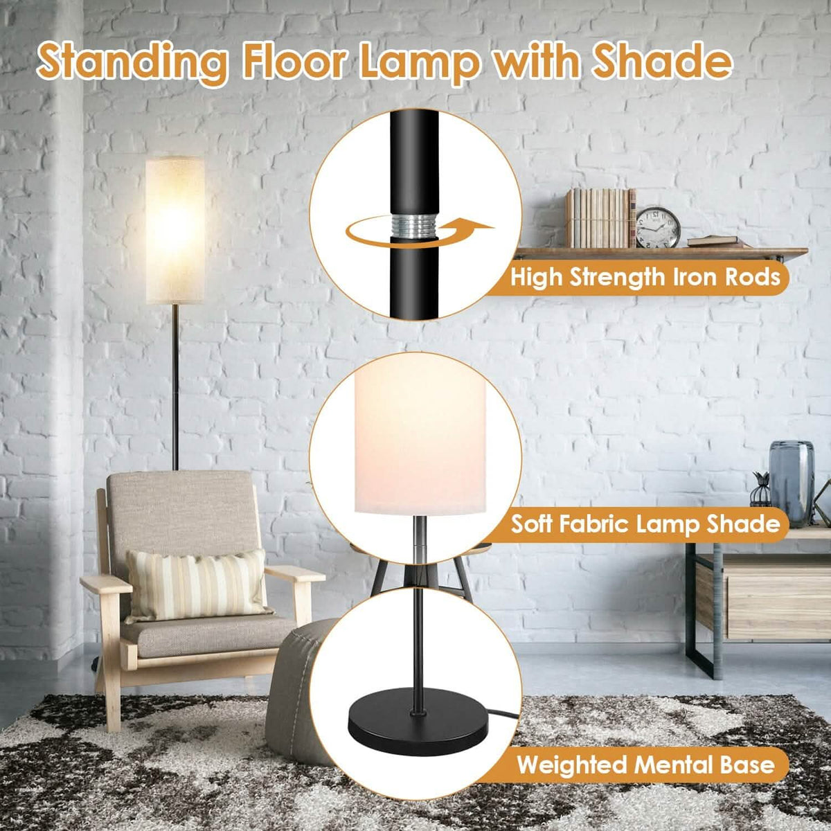 3200K Warm Yellow Light Modern Standing Lamp with Foot Switch 6W Bulb - A-1 Thread Vault