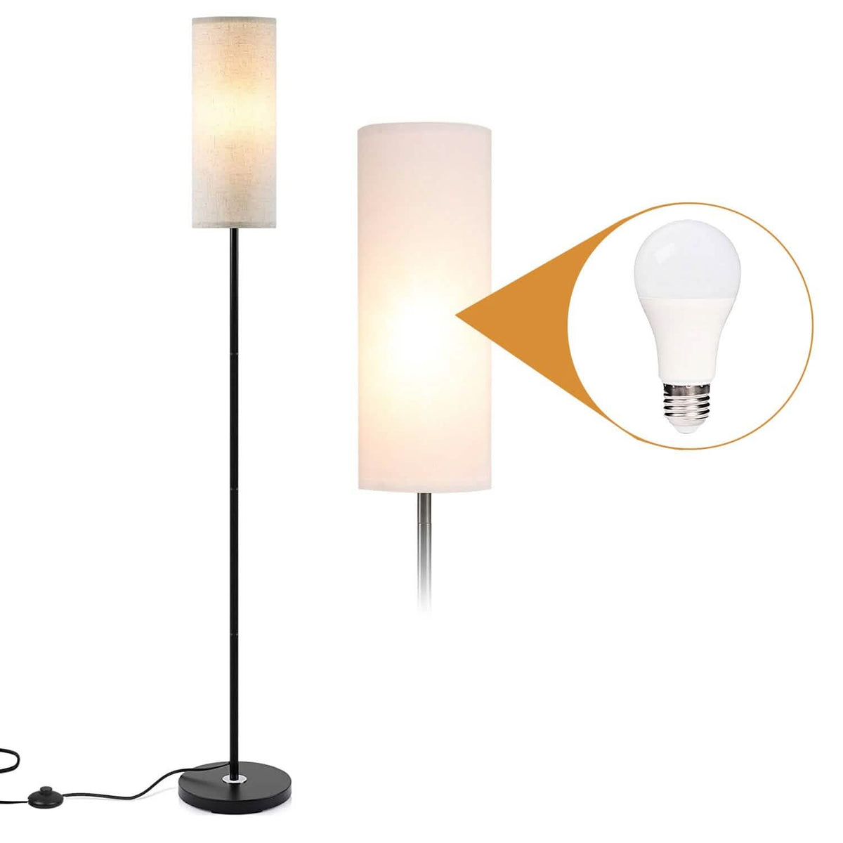 3200K Warm Yellow Light Modern Standing Lamp with Foot Switch 6W Bulb - A-1 Thread Vault