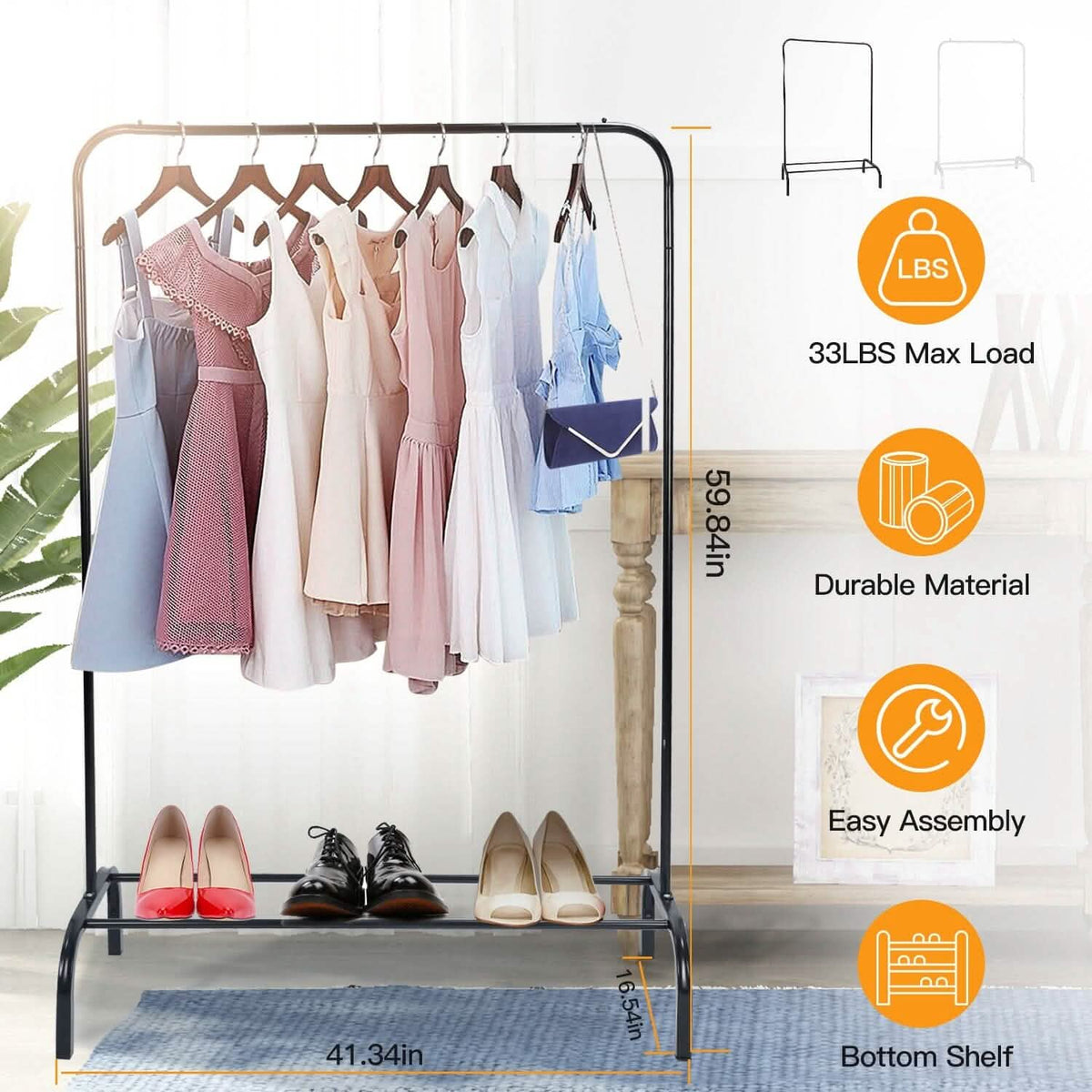 33Lbs Loading Garment Racks Freestanding with Bottom Shelf - A-1 Thread Vault