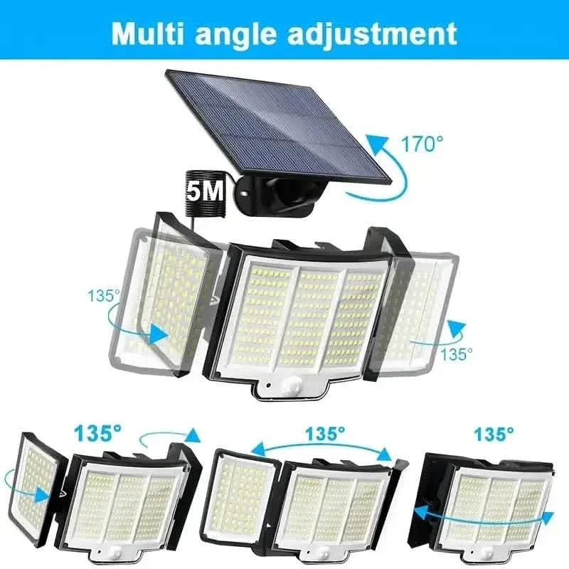 348 LED Motion Sensor Lights With Remote Control, 3 Head Security Lights, Solar Flood Wall Lights With 3 Modes - A-1 Thread Vault