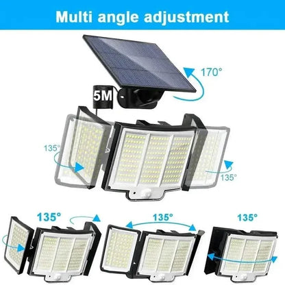 348 LED Motion Sensor Lights With Remote Control, 3 Head Security Lights, Solar Flood Wall Lights With 3 Modes - A-1 Thread Vault