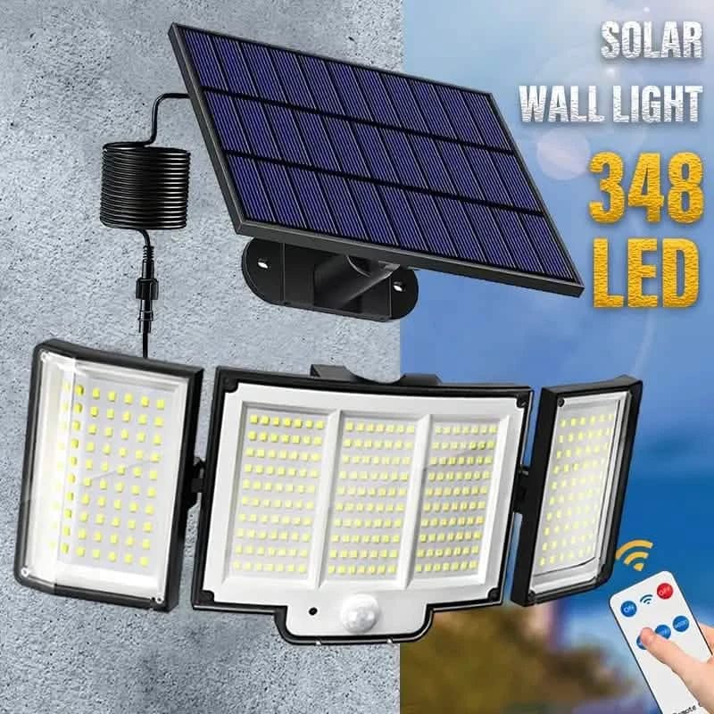348 LED Motion Sensor Lights With Remote Control, 3 Head Security Lights, Solar Flood Wall Lights With 3 Modes - A-1 Thread Vault