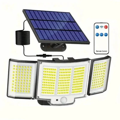 348 LED Motion Sensor Lights With Remote Control, 3 Head Security Lights, Solar Flood Wall Lights With 3 Modes - A-1 Thread Vault