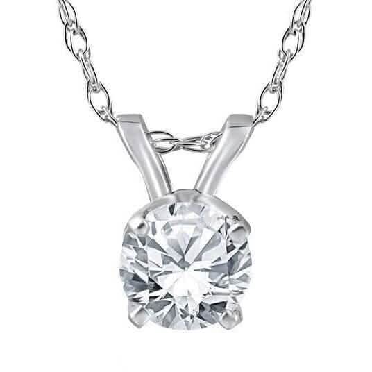 3/4Ct Round Cut Diamond Solitaire Pendant 14K White Gold - A-1 Thread Vault