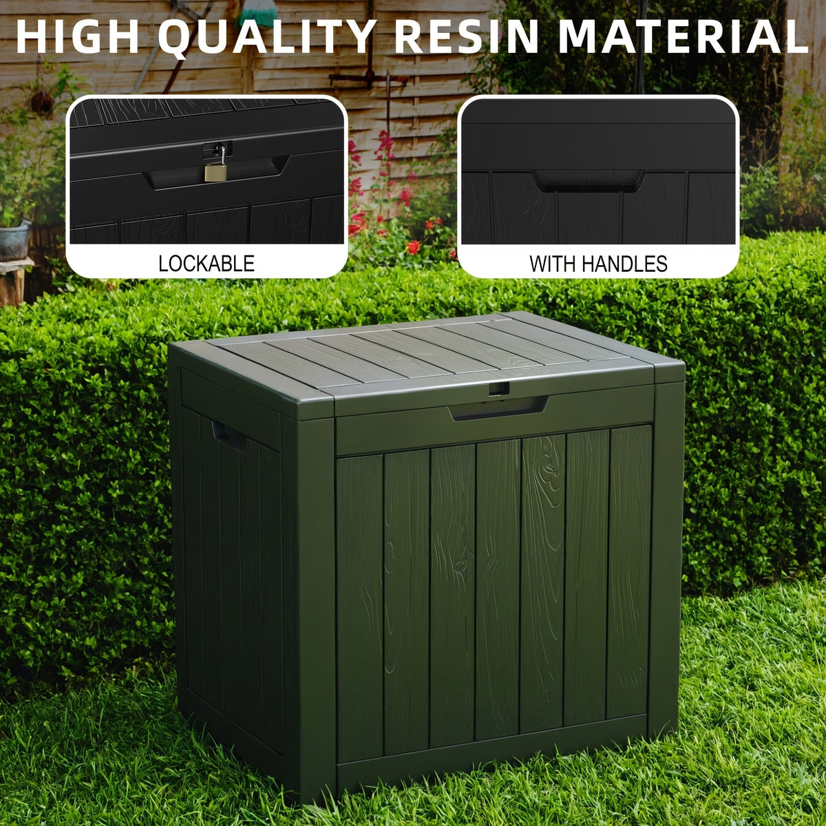 35 Gallon Outdoor Resin Storage Box – Black/Wood Grain - A-1 Thread Vault