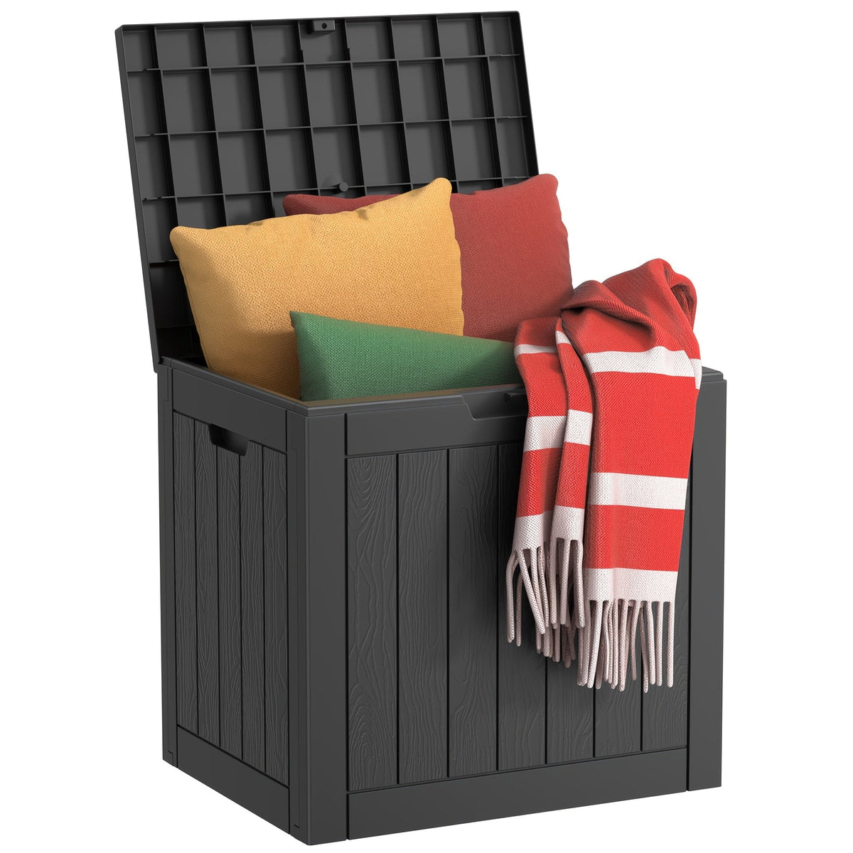 35 Gallon Outdoor Resin Storage Box – Black/Wood Grain - A-1 Thread Vault