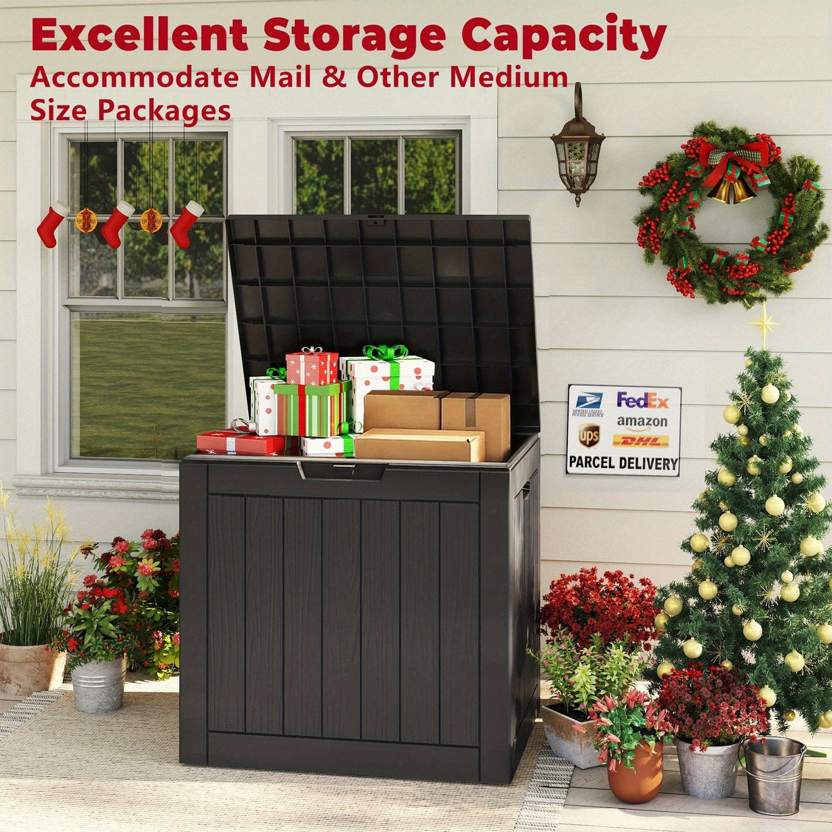 35 Gallon Outdoor Resin Storage Box – Black/Wood Grain - A-1 Thread Vault