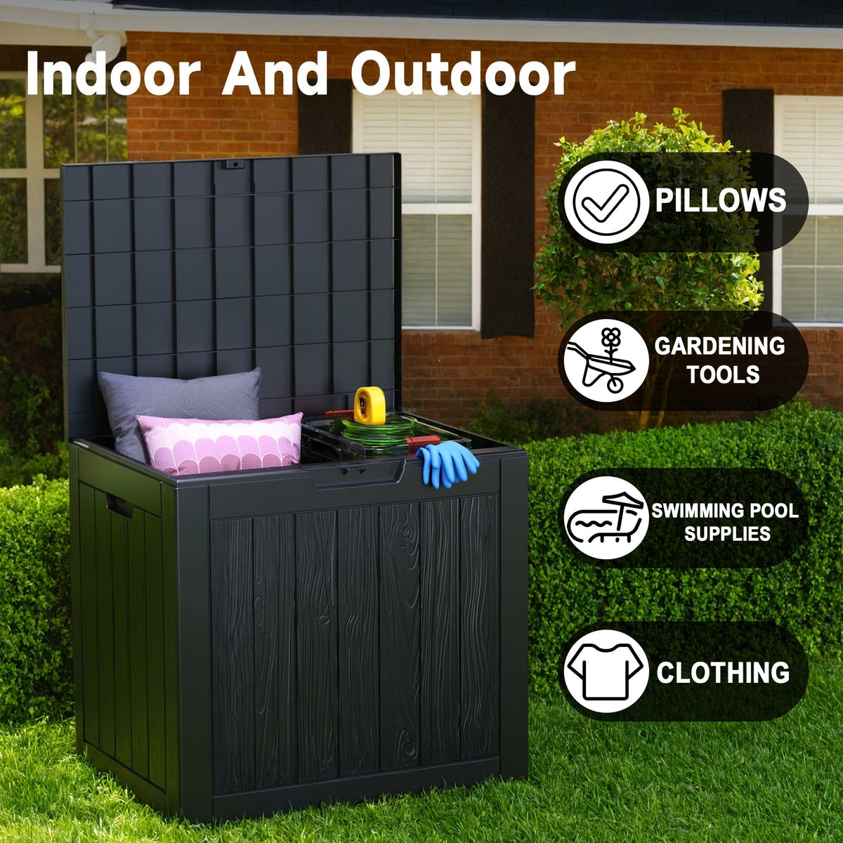 35 Gallon Outdoor Resin Storage Box – Black/Wood Grain - A-1 Thread Vault