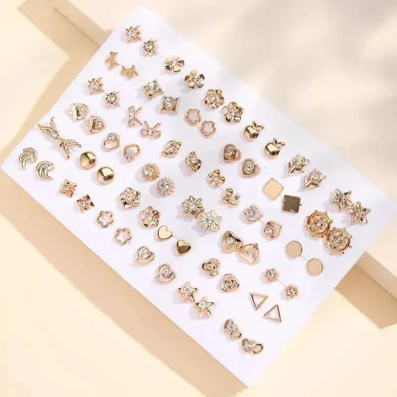 36-Pairs: Women's Fashion Earrings Set - Assorted Heart, Flower, Geometric & More - A-1 Thread Vault