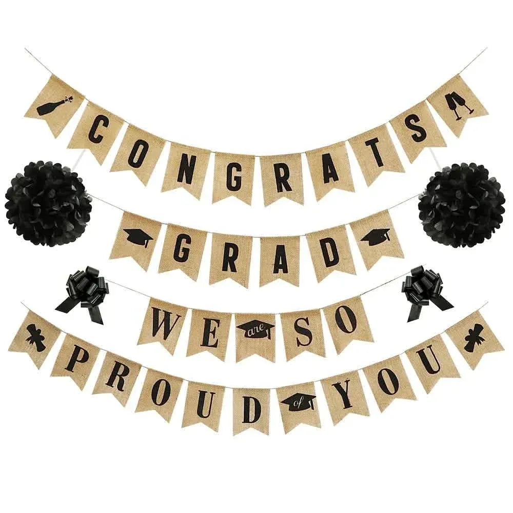 36-Pieces: Burlap "Congrats Grads"+ Burlap "We Are So Proud of You" - A-1 Thread Vault