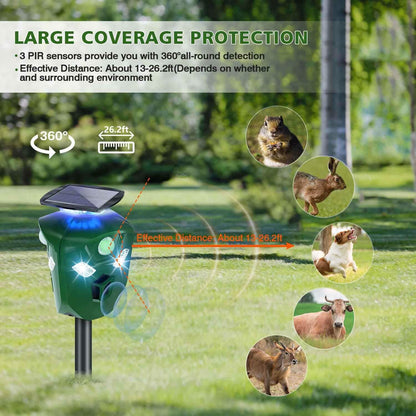 360° Electric Solar Powered Ultrasonic Repeller with Motion Sensor LED Flashing Lights - A-1 Thread Vault