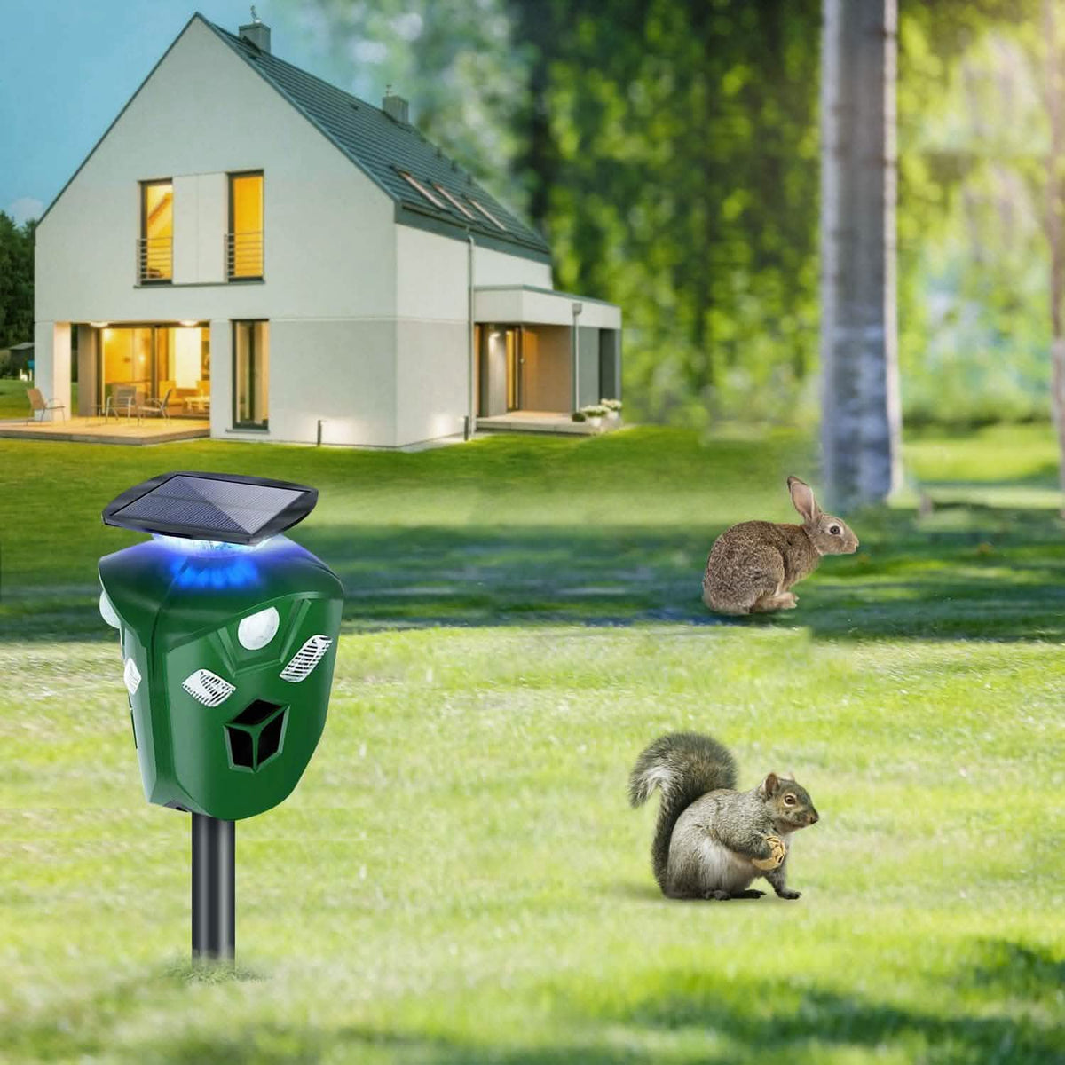 360° Electric Solar Powered Ultrasonic Repeller with Motion Sensor LED Flashing Lights - A-1 Thread Vault