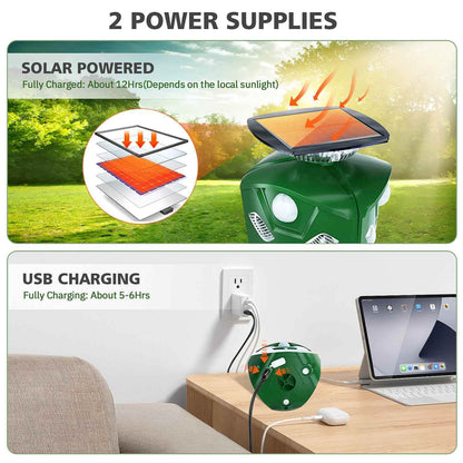 360° Electric Solar Powered Ultrasonic Repeller with Motion Sensor LED Flashing Lights - A-1 Thread Vault