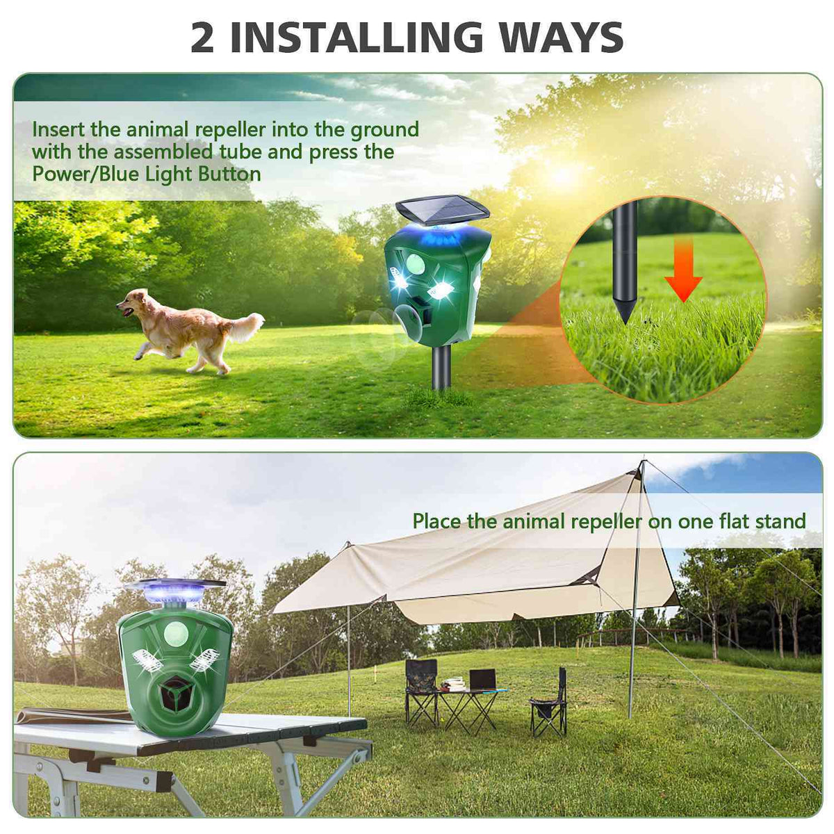360° Electric Solar Powered Ultrasonic Repeller with Motion Sensor LED Flashing Lights - A-1 Thread Vault