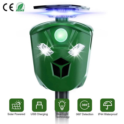 360° Electric Solar Powered Ultrasonic Repeller with Motion Sensor LED Flashing Lights - A-1 Thread Vault
