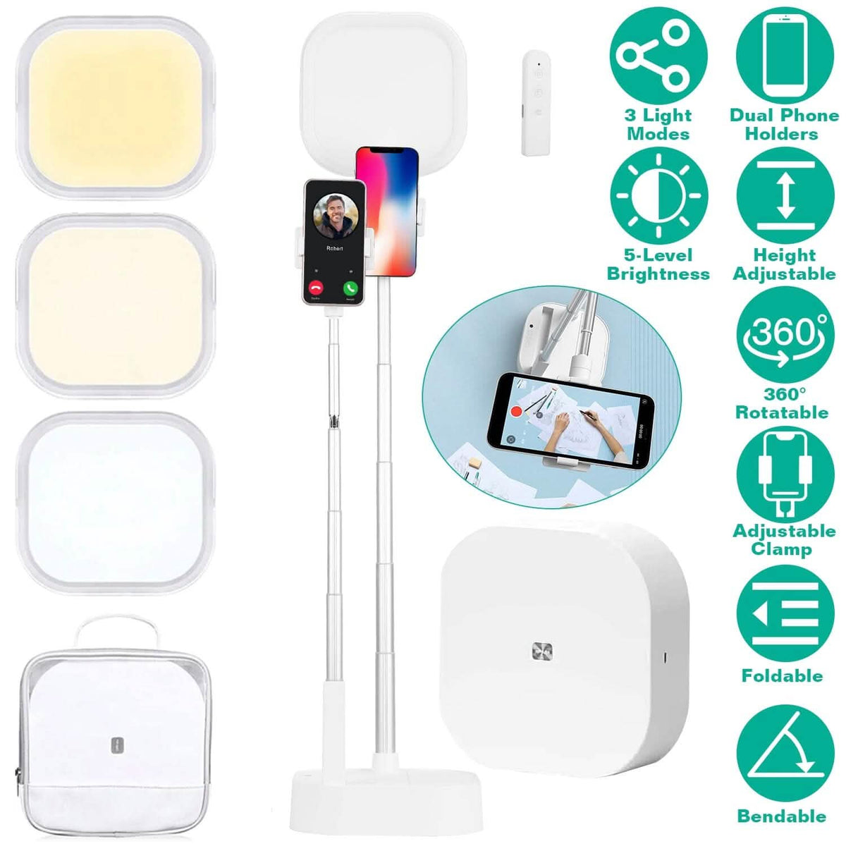 360° Rotatable Dual Phone Holder with Rechargeable Wireless Remote V8 - A-1 Thread Vault