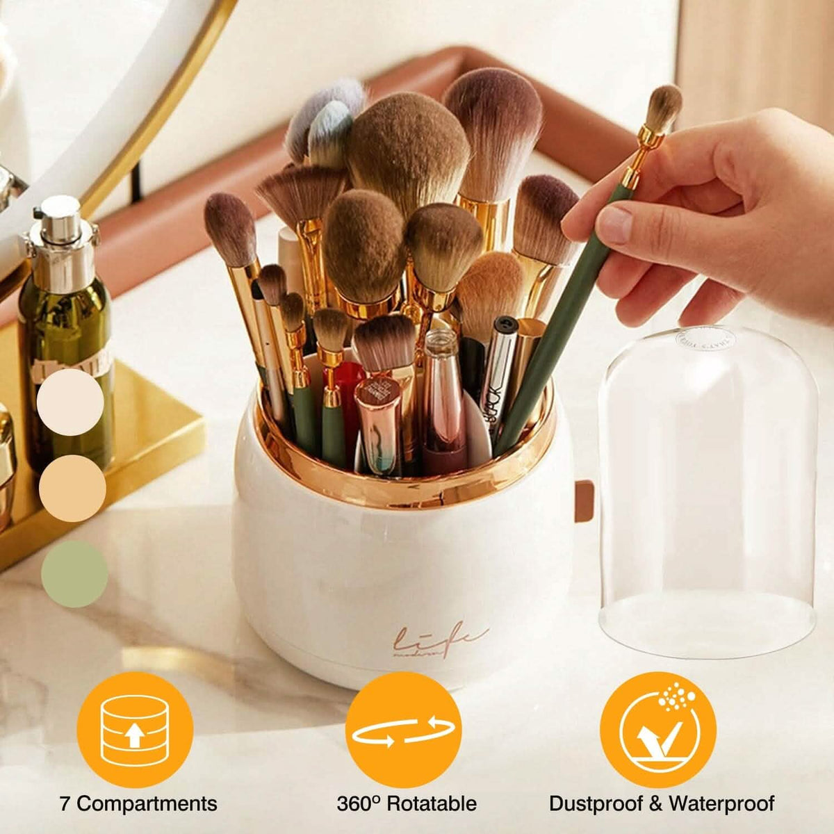 360¬∞ Rotating Makeup Brush Holder with Lid Makeup Organizer - A-1 Thread Vault