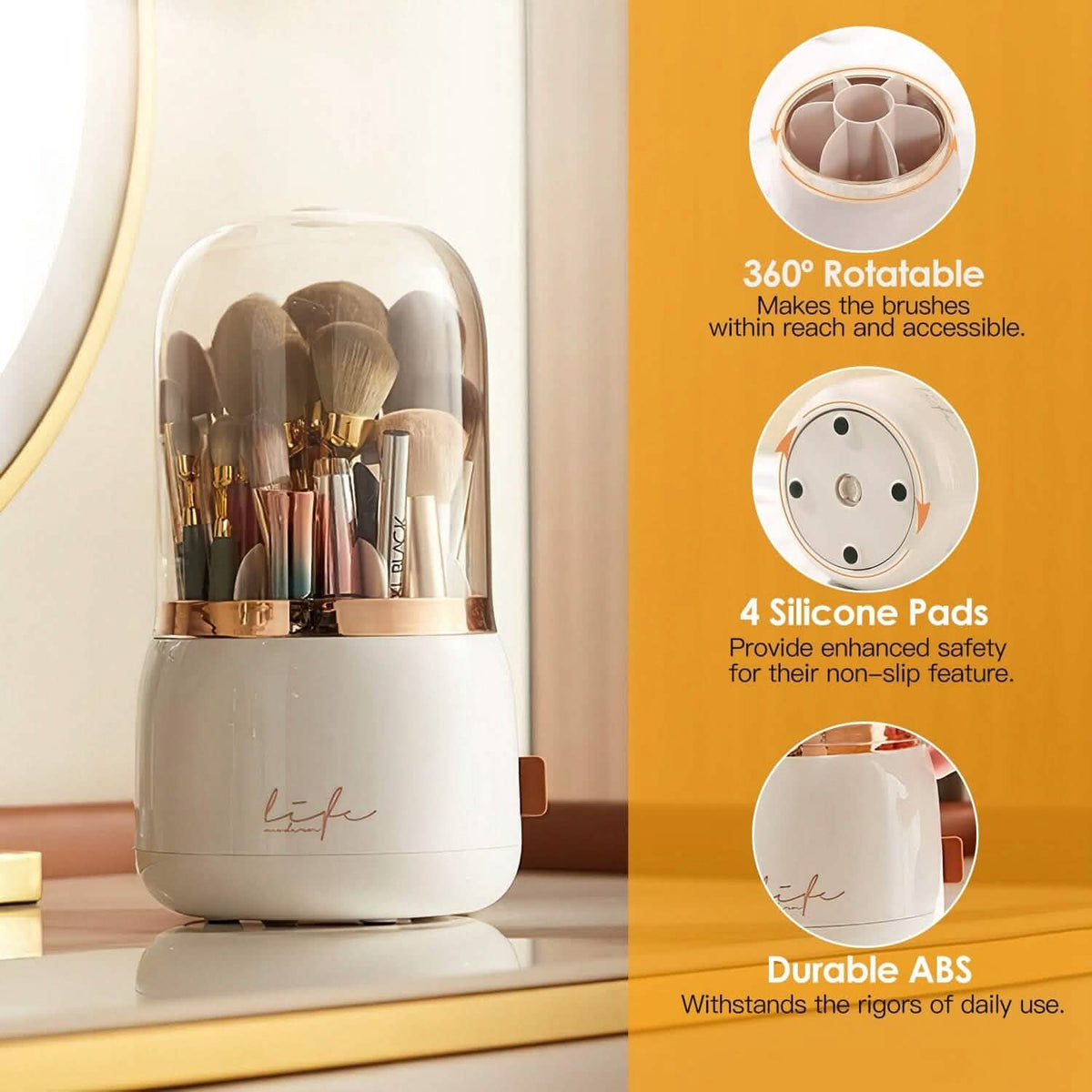 360¬∞ Rotating Makeup Brush Holder with Lid Makeup Organizer - A-1 Thread Vault