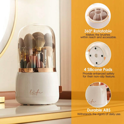 360¬∞ Rotating Makeup Brush Holder with Lid Makeup Organizer - A-1 Thread Vault