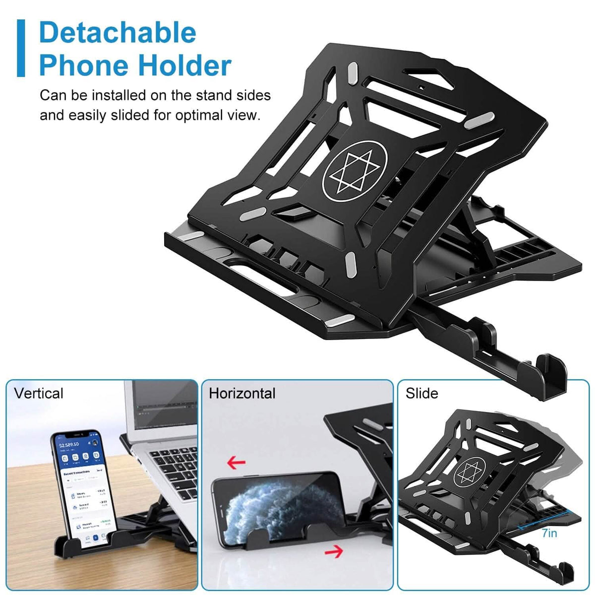 360º Rotating Laptop Riser Stand with Phone Stand 8 Level Adjustable Height - A-1 Thread Vault