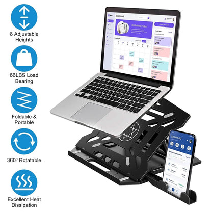 360º Rotating Laptop Riser Stand with Phone Stand 8 Level Adjustable Height - A-1 Thread Vault