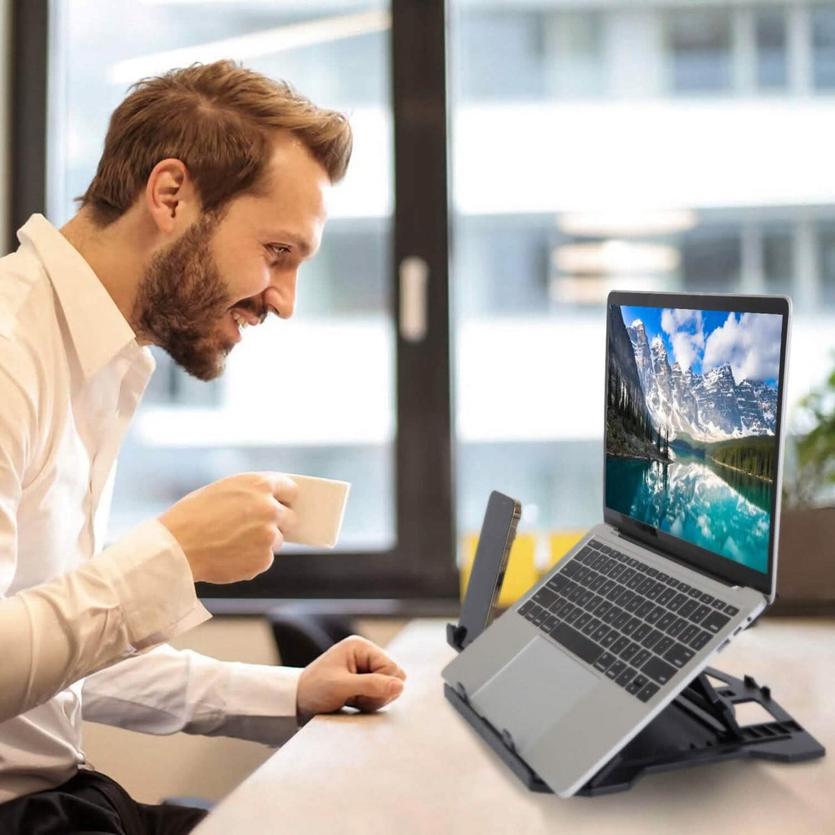 360º Rotating Laptop Riser Stand with Phone Stand 8 Level Adjustable Height - A-1 Thread Vault