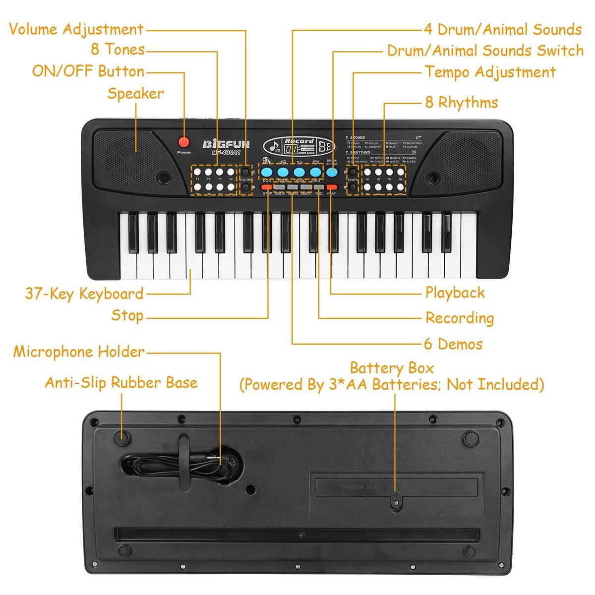 37 Keys Digital Music Electronic Keyboard Instrument with Microphone - A-1 Thread Vault