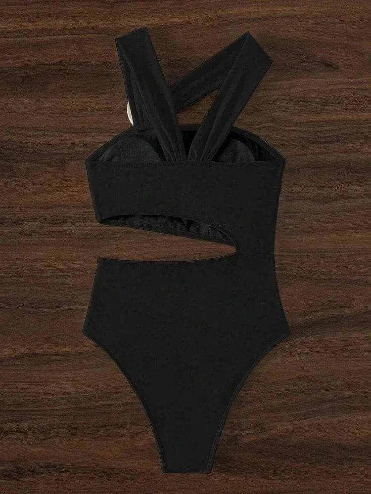 3D Flower Solid 2026 One-shoulder Swimwear Women Sexy Push UP Hollow One Piece Swimsuit Monokini Summer Beach Lady Bathing Suit - A-1 Thread Vault