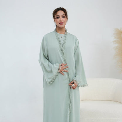 3D Lace Trim Open Abaya & Sleeveless Dress Set(MOA323) - A-1 Thread Vault