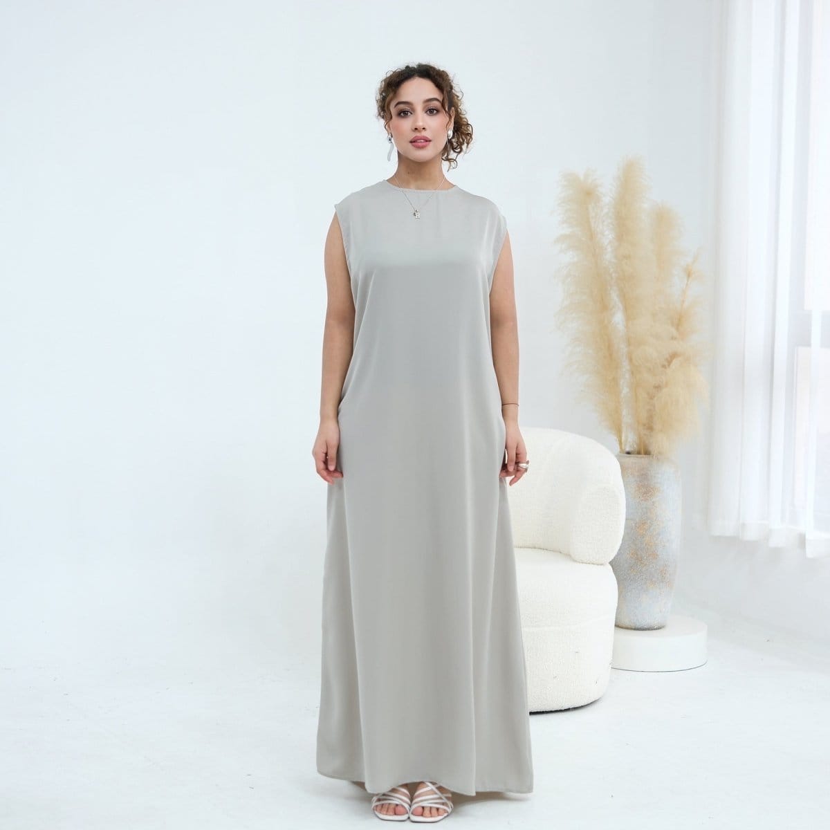 3D Lace Trim Open Abaya & Sleeveless Dress Set(MOA323) - A-1 Thread Vault