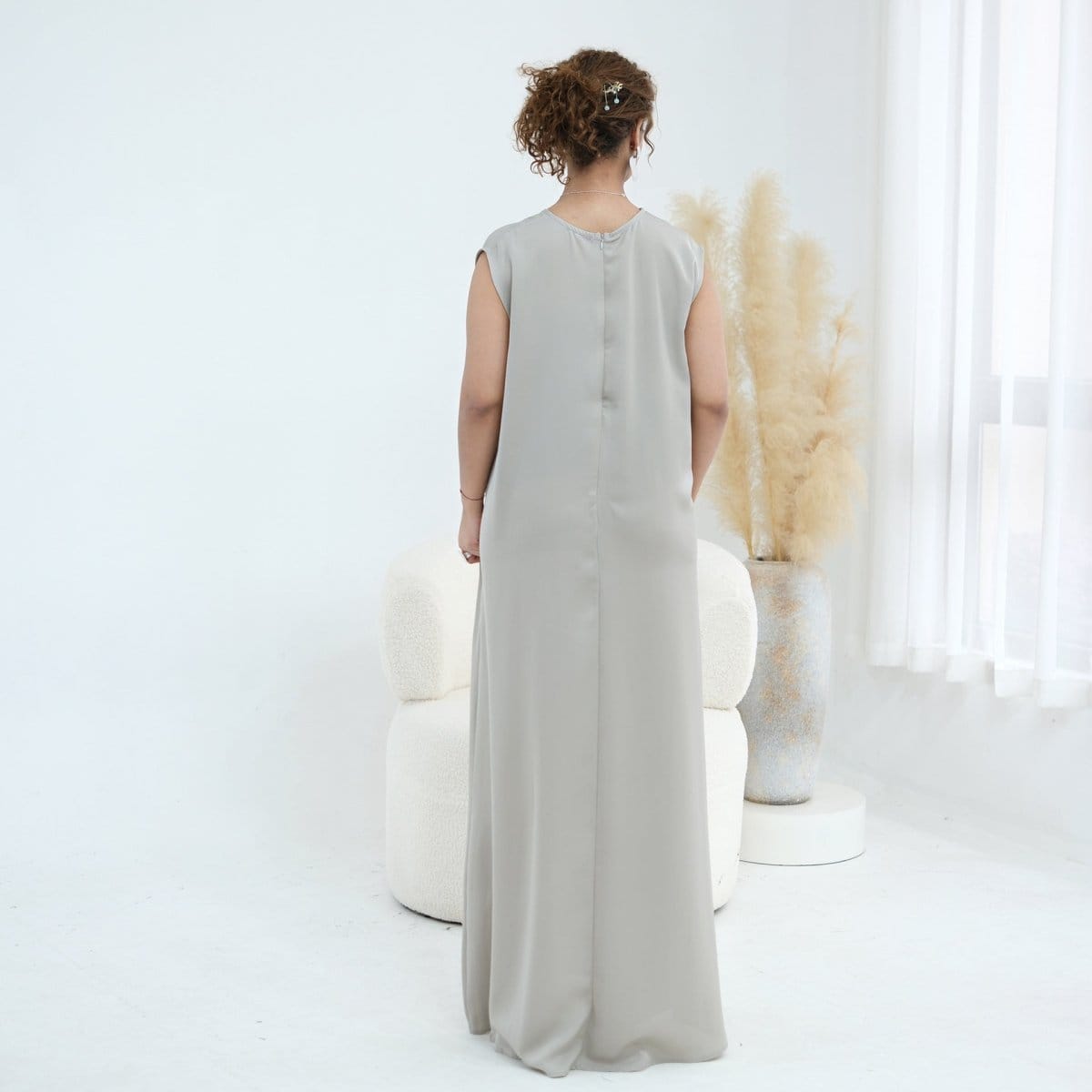 3D Lace Trim Open Abaya & Sleeveless Dress Set(MOA323) - A-1 Thread Vault